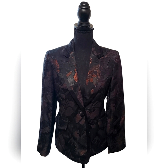 Vintage Albert Nipon Boutique Barocade Black and Copper Dress Blazer Size 4 - Picture 3 of 5